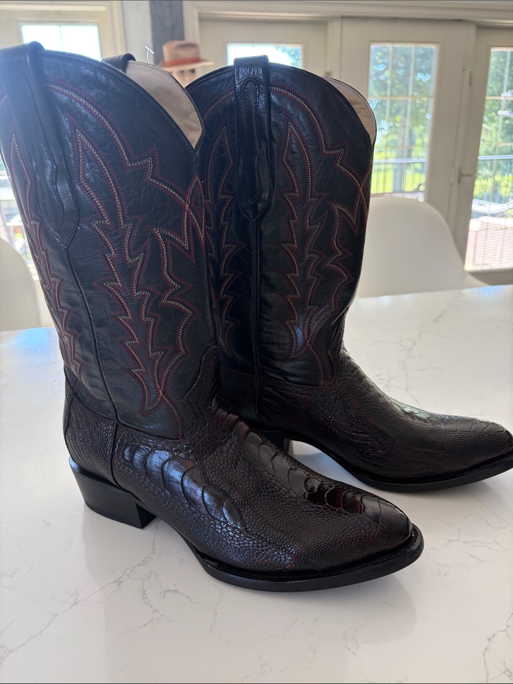 Men's Dark Brown Western Boots - Embossed Leather ostrich original J.b.Dillon